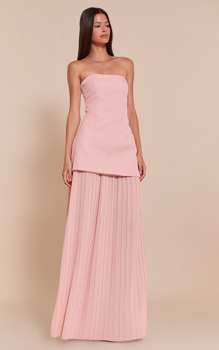 Blush Chiffon Pleated Skirt Panel Bandeau Maxi Dress image 1