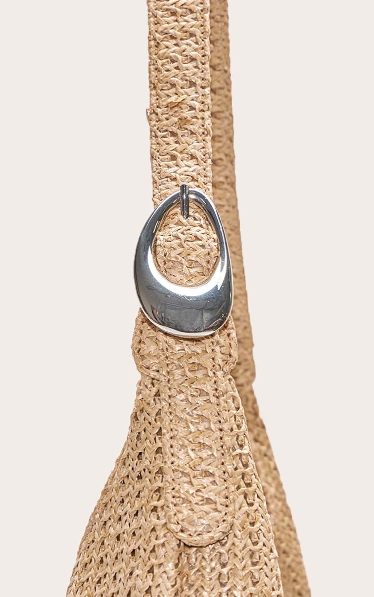 Natural Raffia Silver Buckle Large Tote Bag image 4