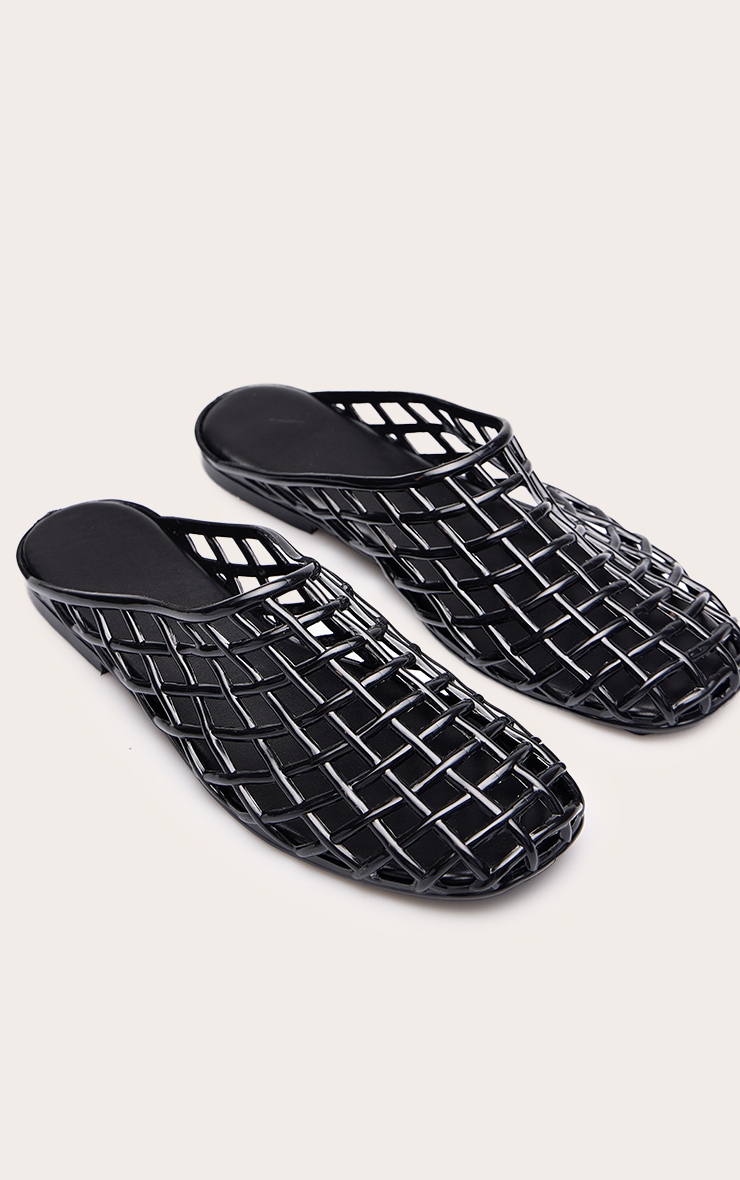 Black Jelly Round Toe Weave Flat Mule image 3