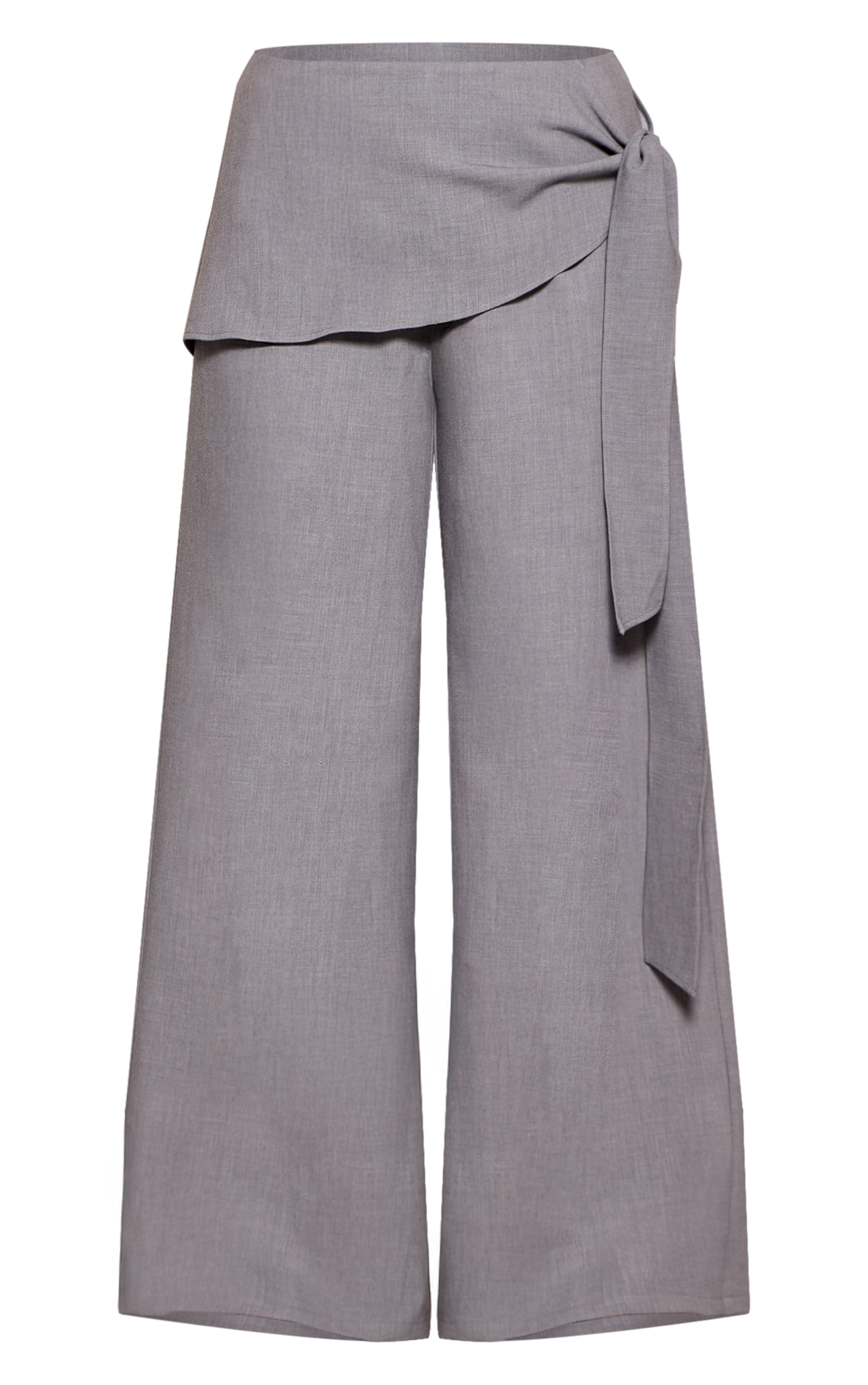 Shape Grey High Waisted Tailored Wrap Waist Wide Leg Pants image 5