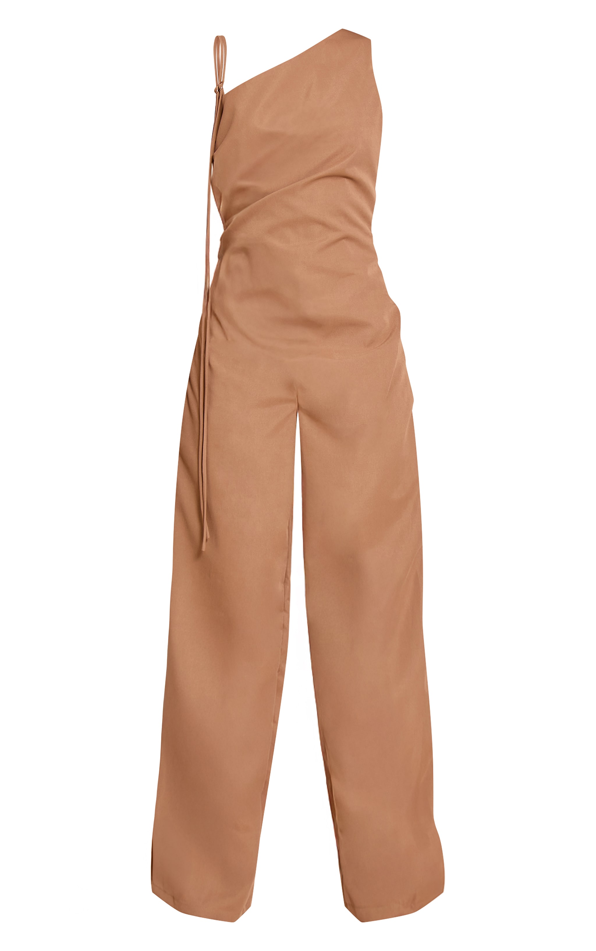 Tan Woven One Shoulder Wide Leg Jumpsuit image 5