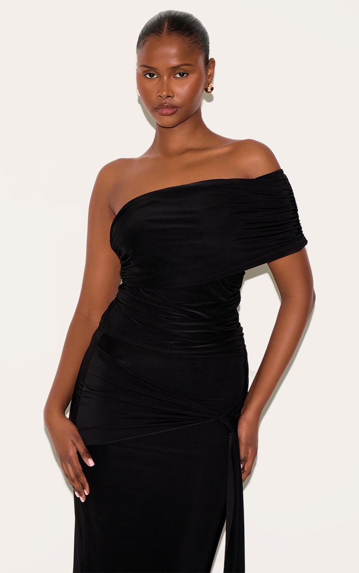 Black Double Layer Slinky Bardot Sleeve Top image 1