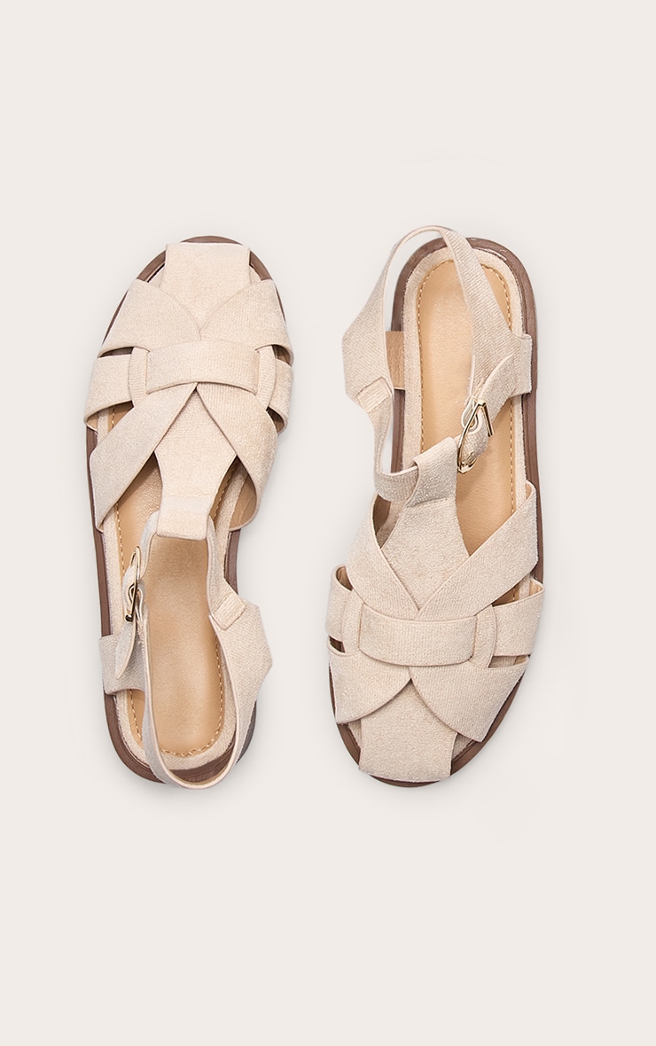 Beige Faux Suede Cage Sandals image 3