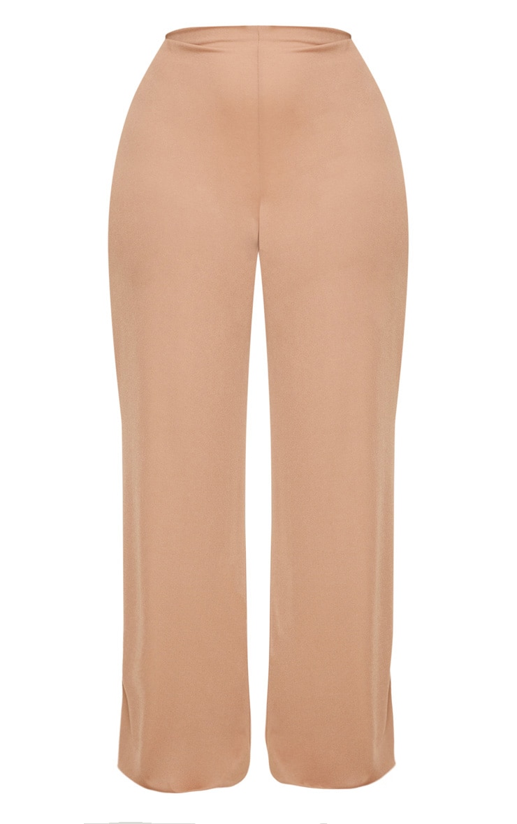 Plus Camel High Waisted Wide Leg Trousers | PrettyLittleThing