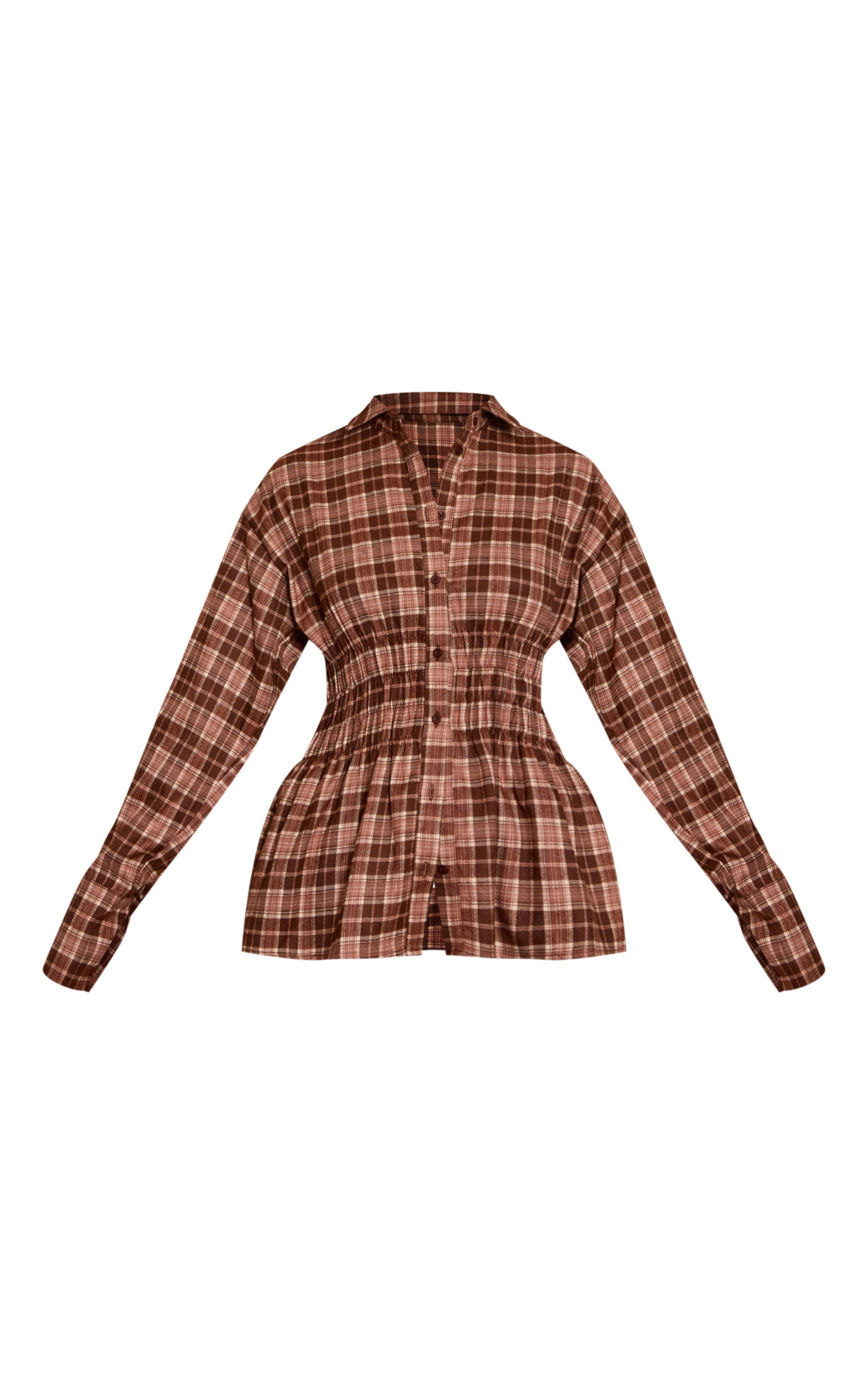 Brown Check Shirred Waist Shirt  image 5