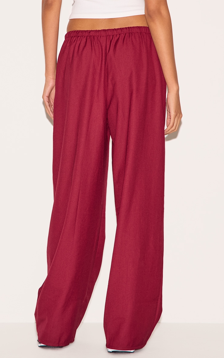 Burgundy Woven Drawstring Low Rise Relaxed Pants image 3