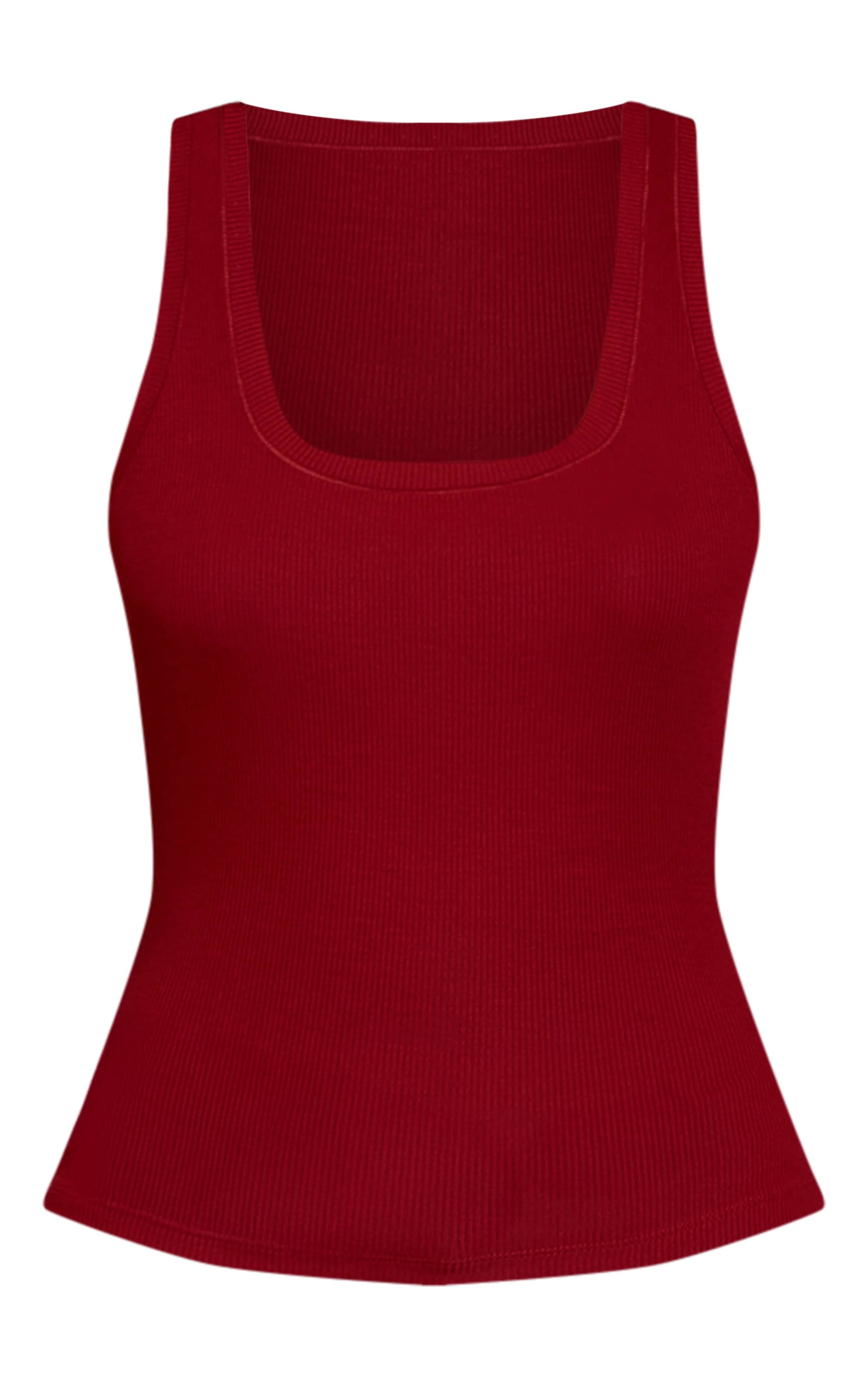 Deep Red Soft Rib Scoop Neck Vest Top image 5