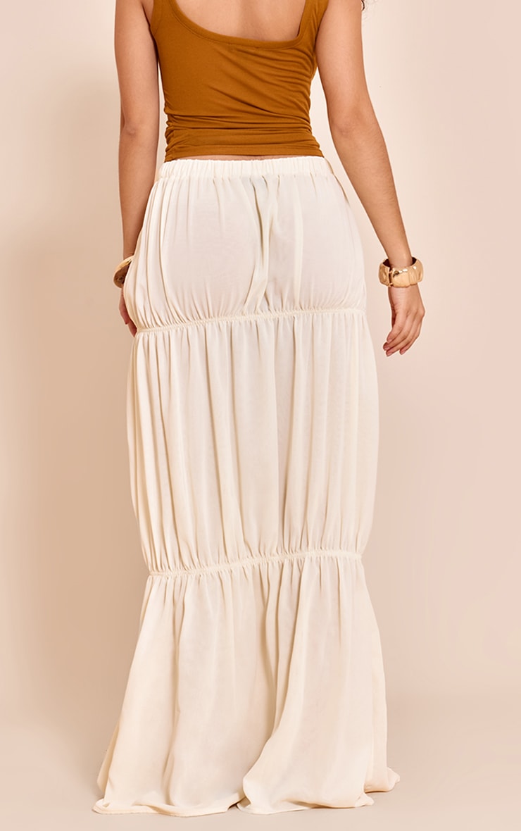 Cream Chiffon Tiered Bubble Maxi Skirt image 3