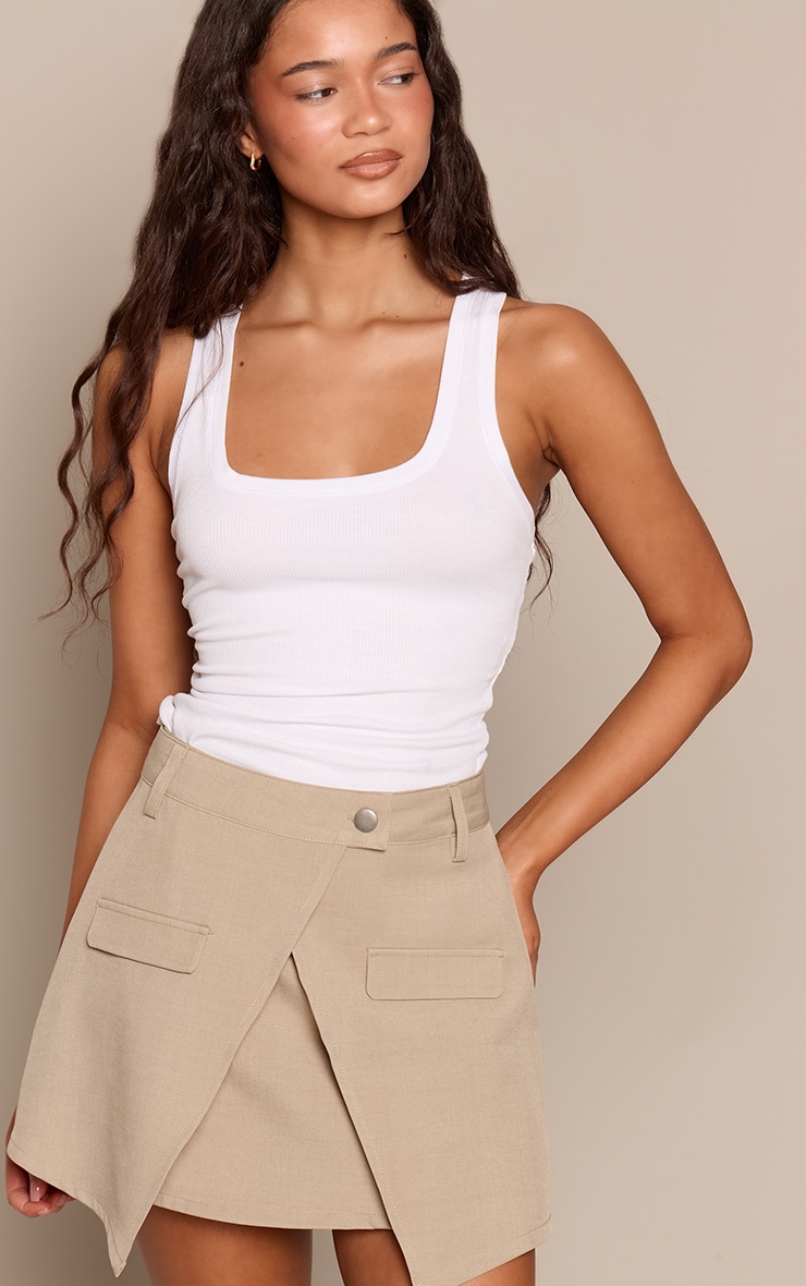 Sage Green Woven Wrap Front Detail Mini Skirt image 4