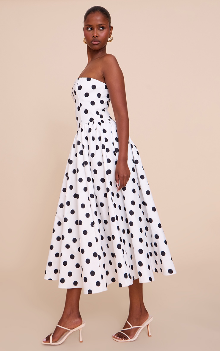 Monochrome Polka Dot Woven Bandeau Ruched Skater Midaxi Dress image 3