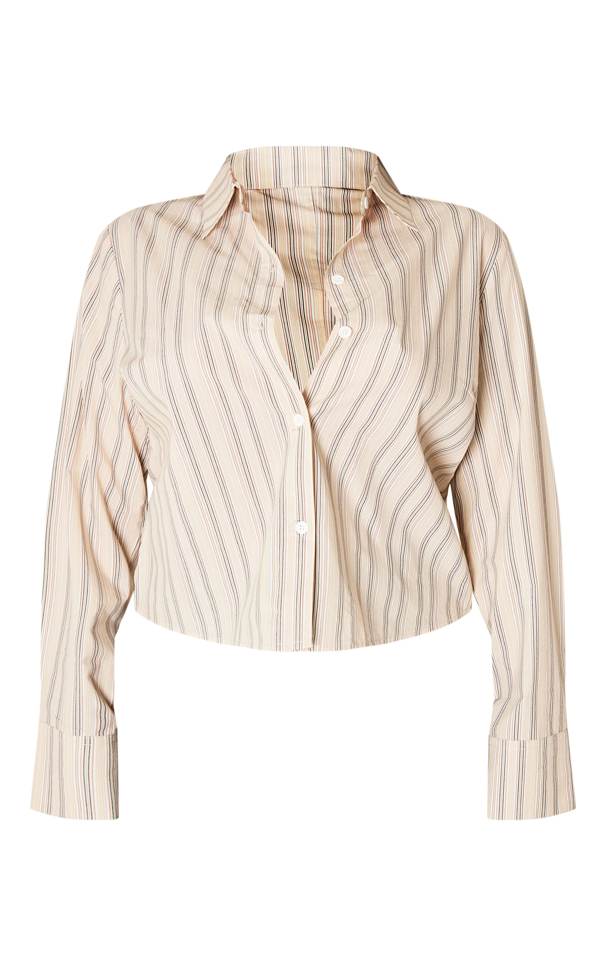Plus Beige Striped Fitted Shirt image 5