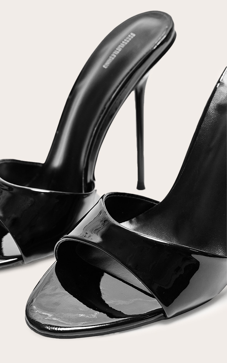 Black Pu Patent Point Toe Wide Fit Stiletto Heeled Mules image 4