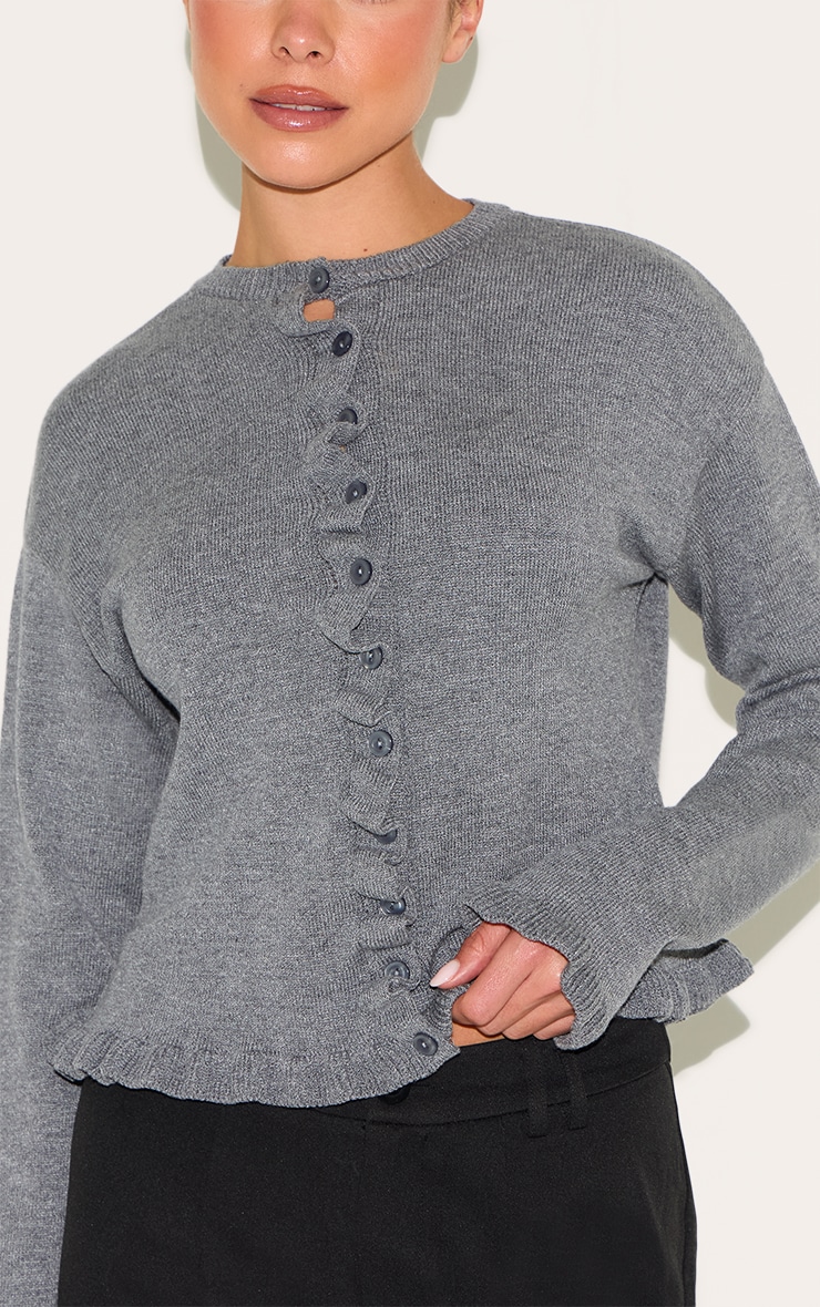 Grey Knit Ruffle Detail Cardigan image 4