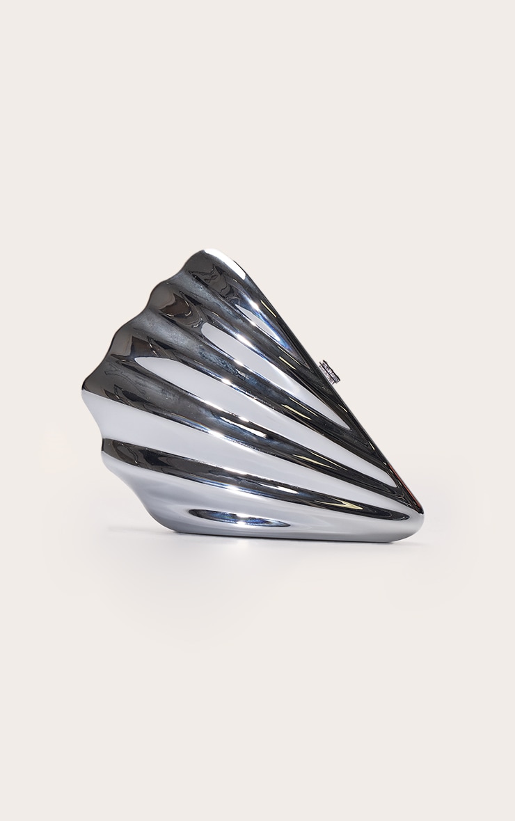 Silver Abstract Shell Hard Clutch Bag image 2
