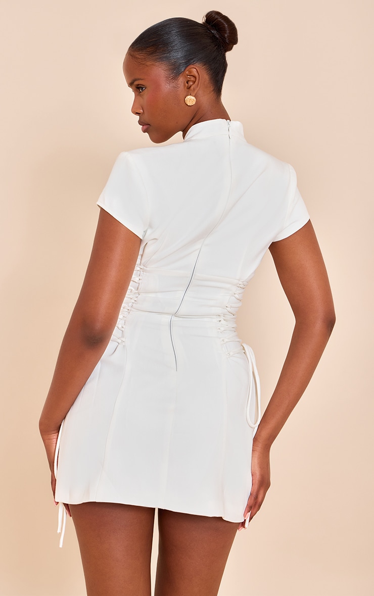 PLT Label Almond Tailored Band Collar Lace Up A-line Dress image 2