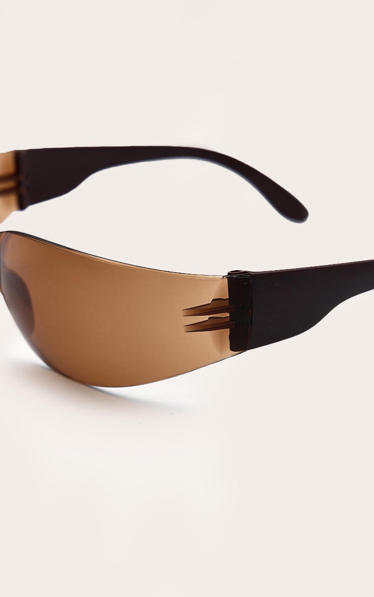 Brown Lens Frameless Sporty Visor Sunglasses image 4