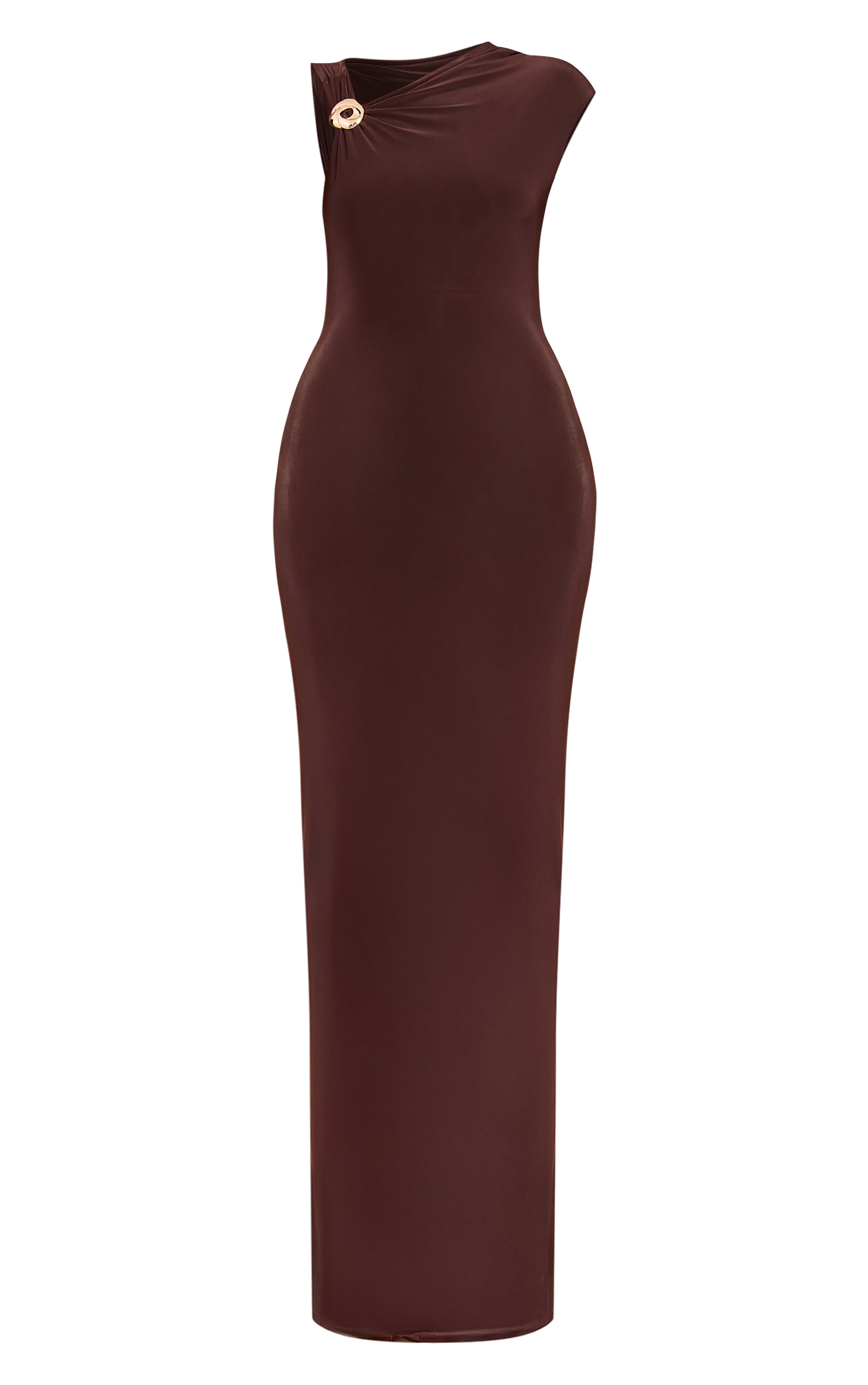 Chocolate Trim Detail Off The Shoulder Maxi Dress image 5