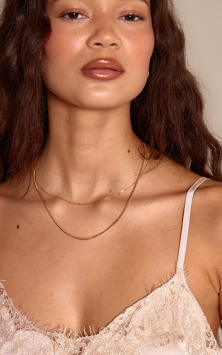 Gold Stainless Steel Smooth Double Layer Snake Chain Necklace image 1