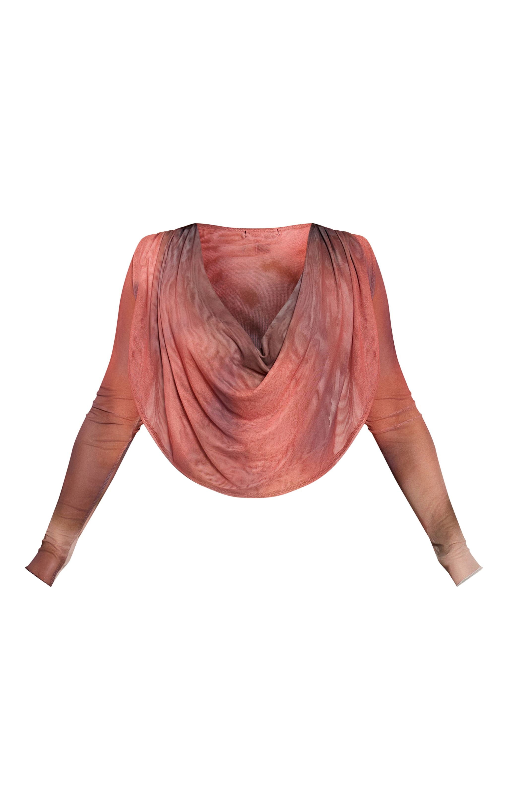 Top en mesh imprimé multicolore à col bénitier et manches longues image 5