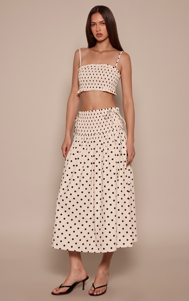 Buttercream Polka Dot Shirred Maxi Skirt