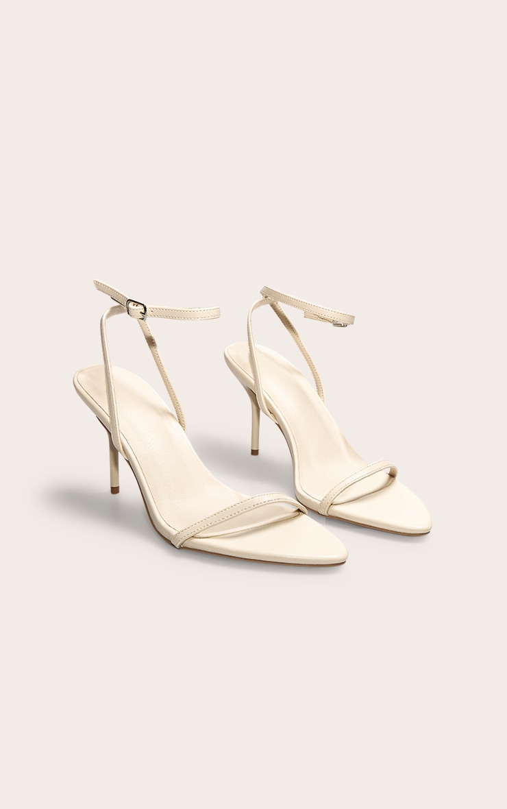 Cream Pu Point Toe Barley There Stiletto Heeled Sandals image 2