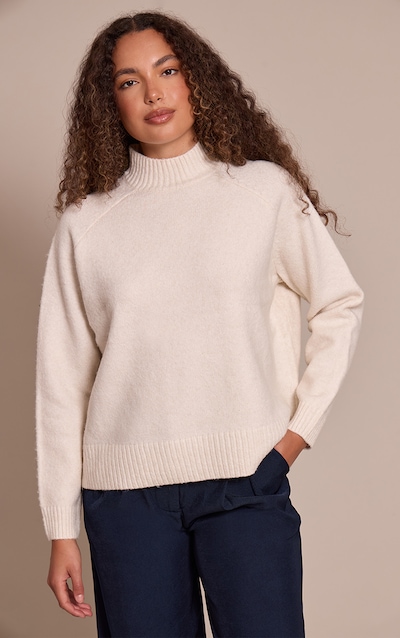 Tall Cream Knit Oversized Polo Neck Sweater