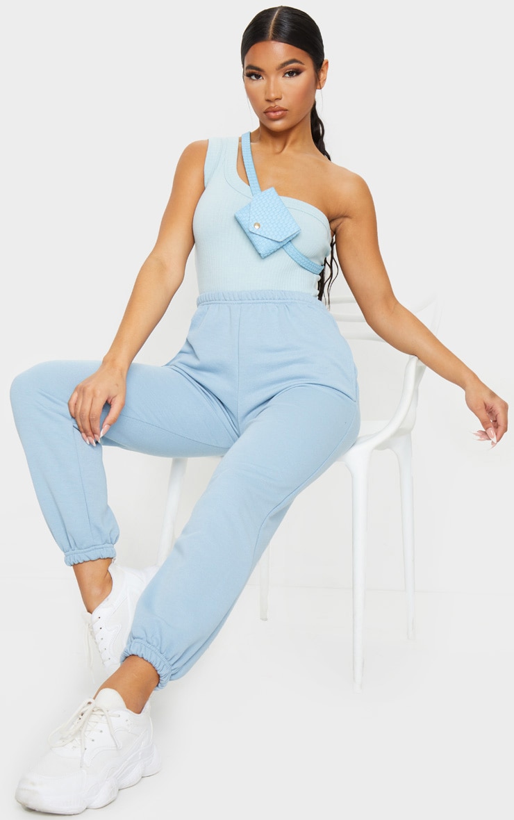 Dusty Blue Basic Cuffed Hem Jogger