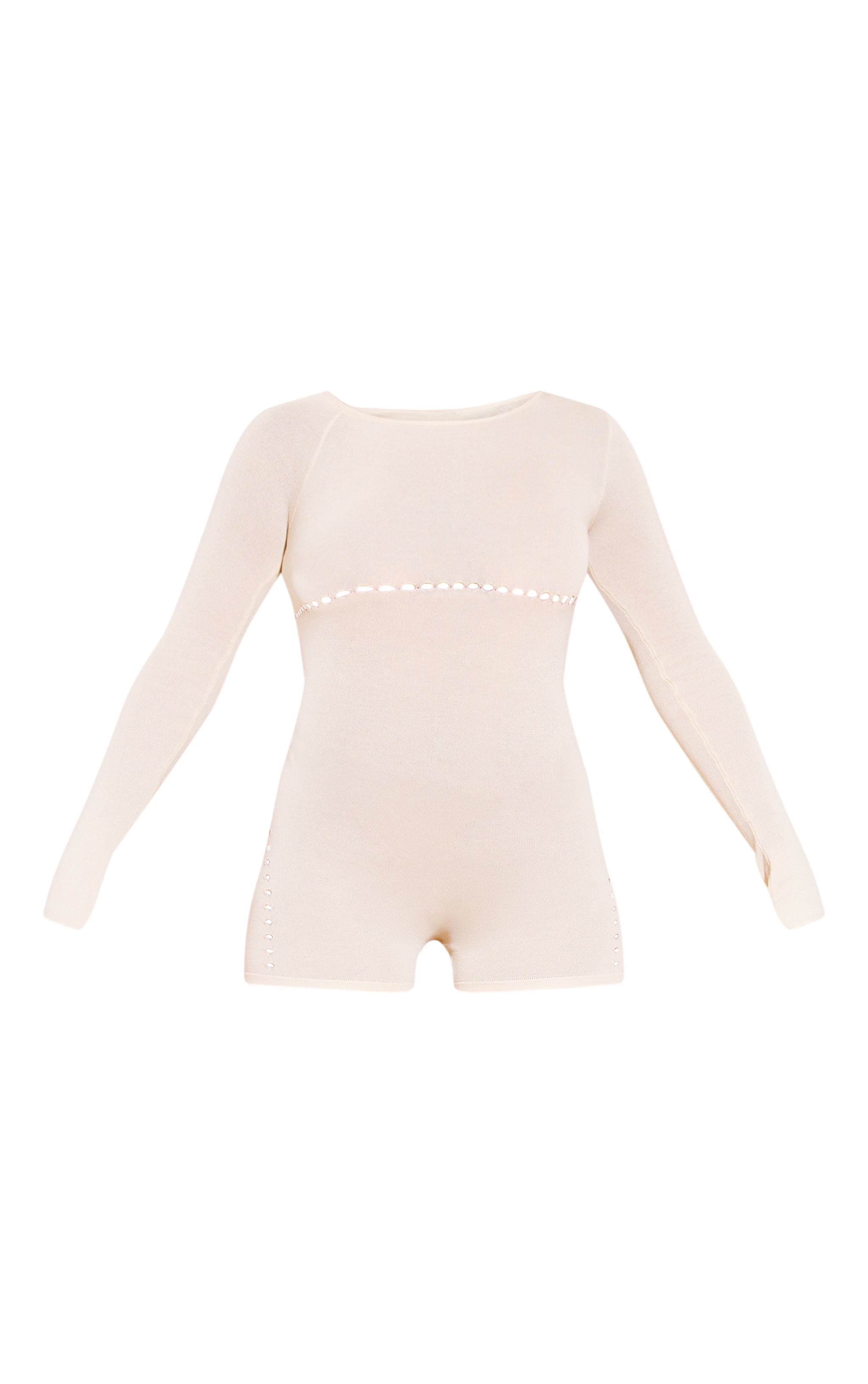 Cream Sheer Knit Cut Out Detail Romper image 1