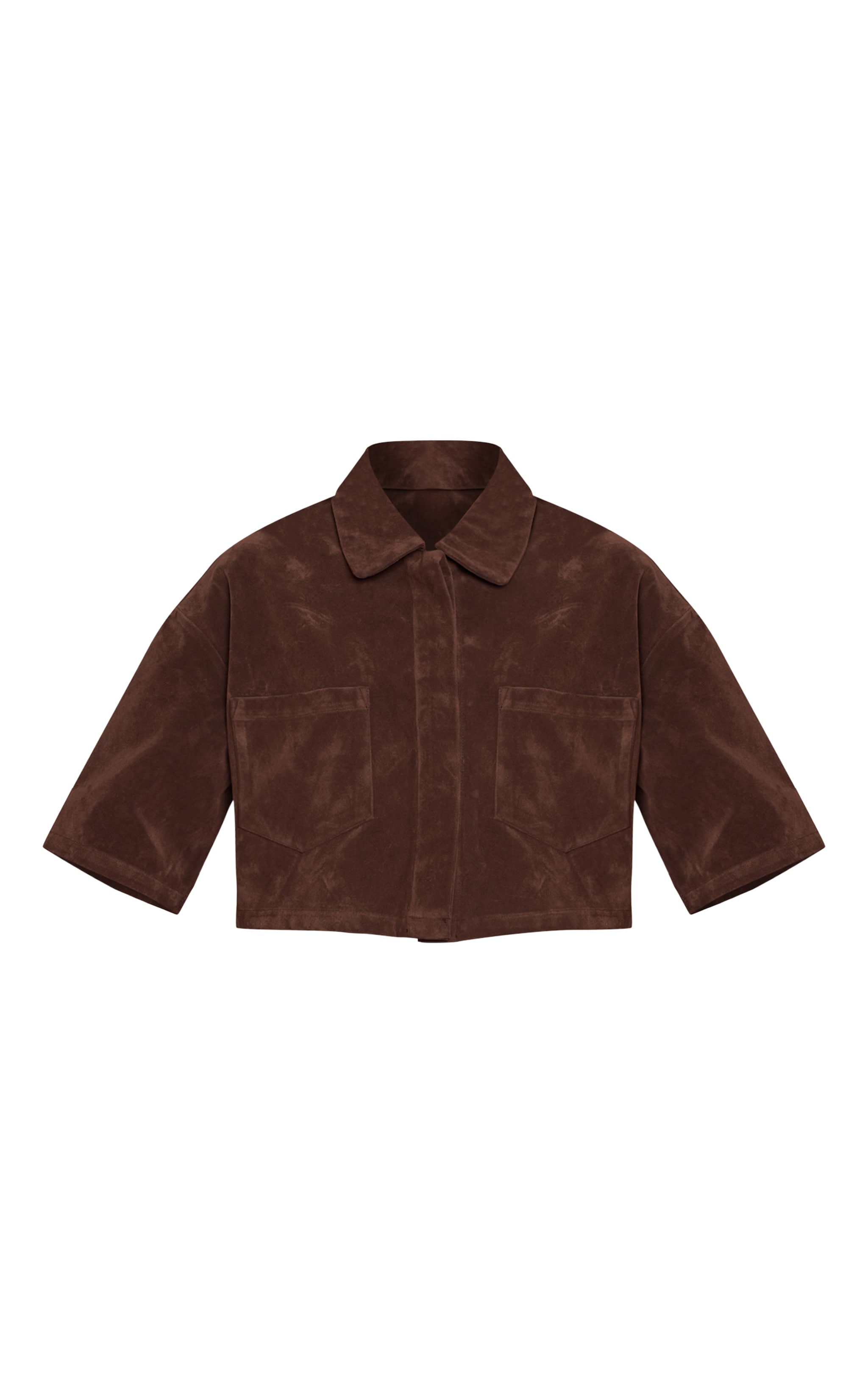 Chocolate Faux Suede Oversized Cropped Shirt image 5