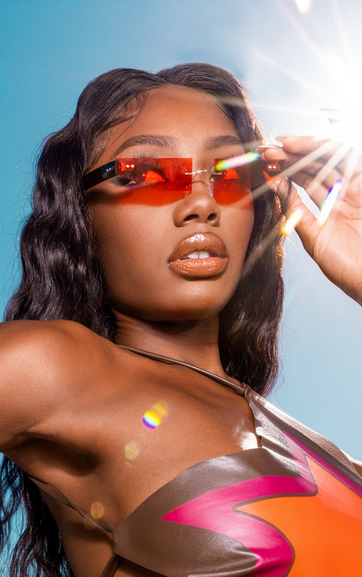 Red Frameless Ultra Slim Sunglasses, Red