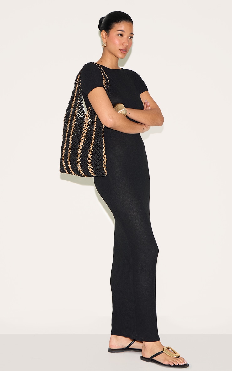 Black Textured Cap Sleeve Maxi Dress image 3
