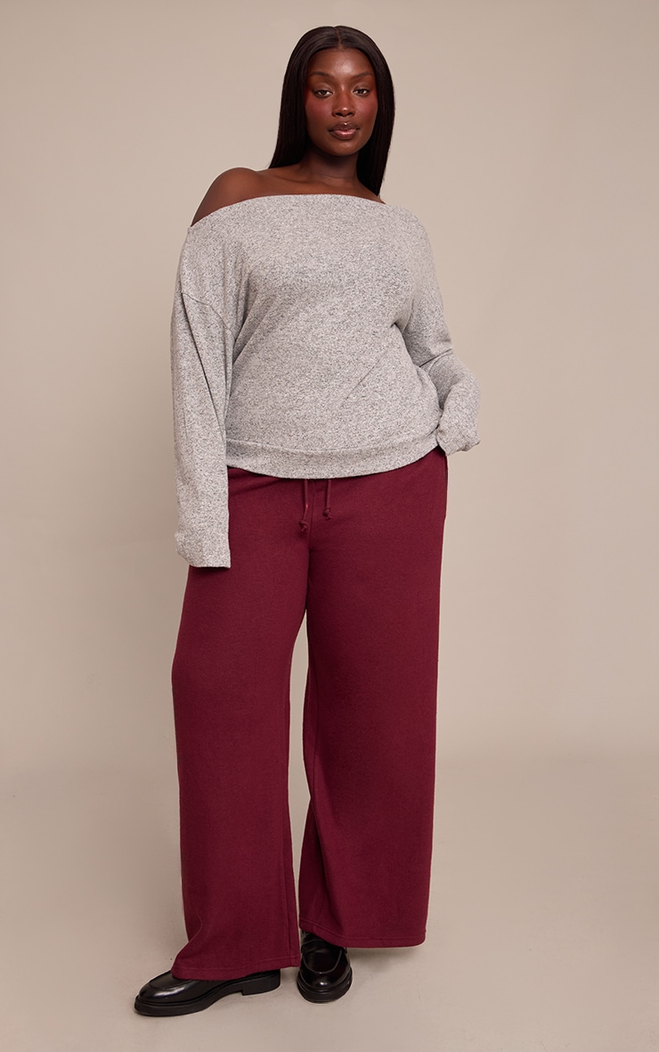 Plus Grey Marl Soft Knit Asymmetric Oversized Slouchy Long Sleeve Top image 3