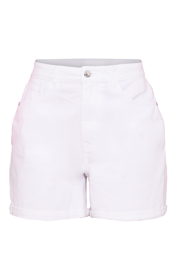 White High Waisted Turn Up Mom Denim Shorts image 6