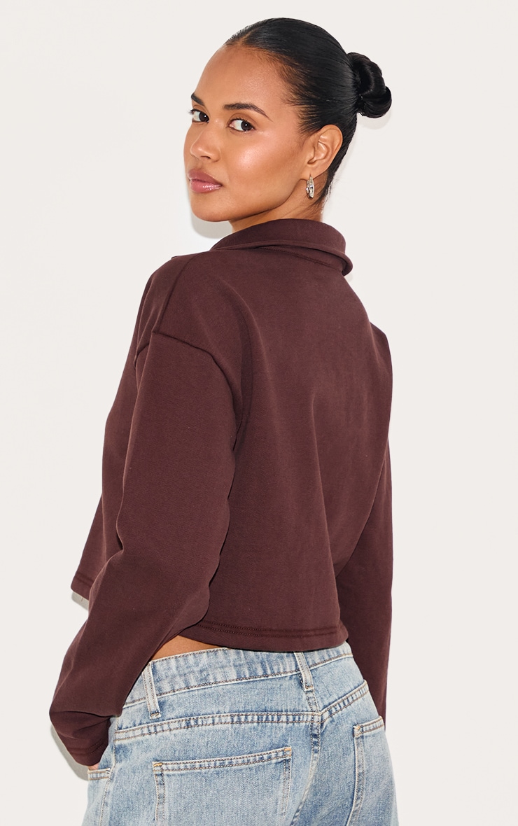 Chocolate Premium Boxy Sweat Zip Up Polo image 2