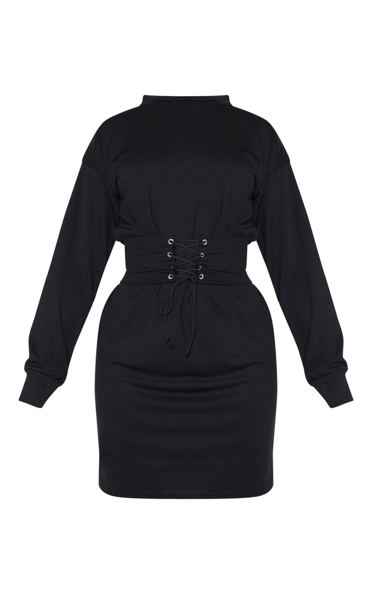 Tall Black Corset Detail Oversized Jumper Dress PrettyLittleThing