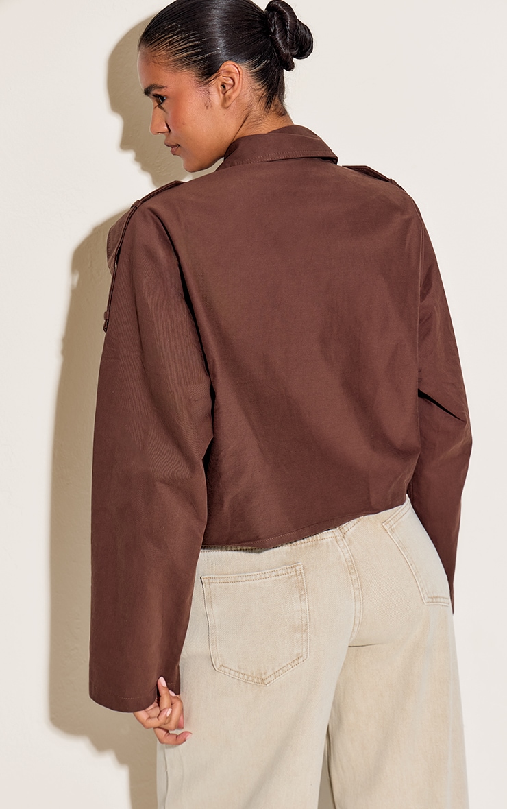 Chocolate Trench Detail Cropped Zip Up Jacket image 2