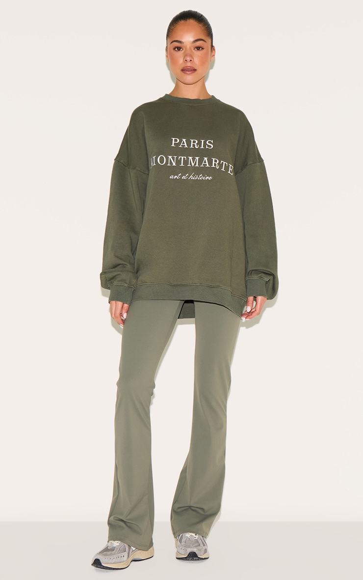 Khaki Washed Paris Montmarte Print Oversized Sweatshirt image 3