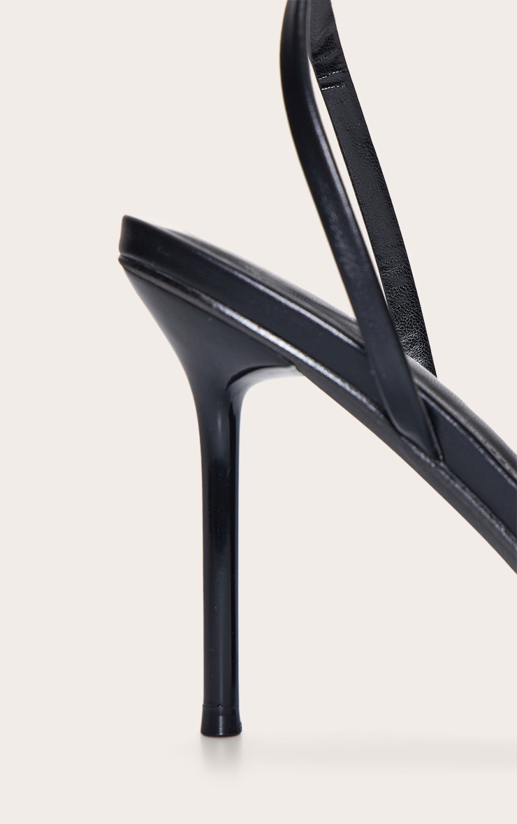 Black Round Toe Slim Stiletto Heel Barely There Sandal image 5