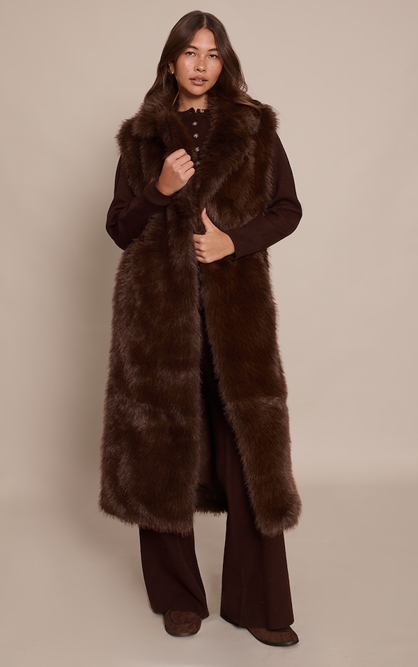 Chocolate Faux Fur Maxi Gilet