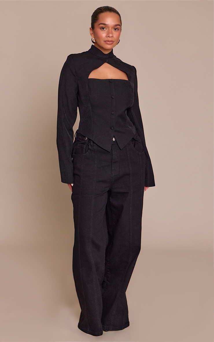 Shape Black High Neck Button Detail Jacket  image 3