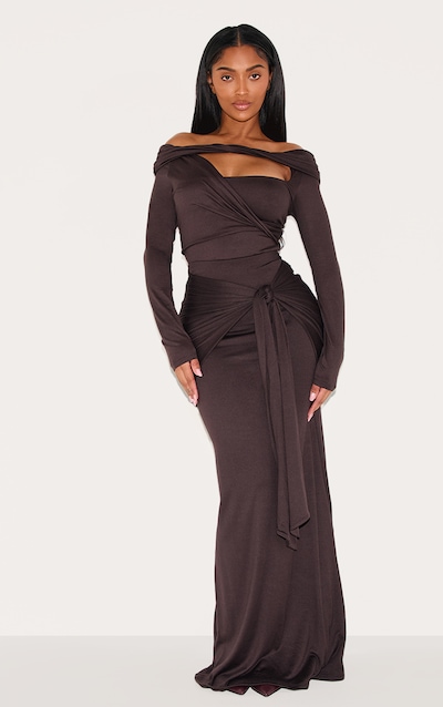 Shape Chocolate Super Soft Wrap Drape Maxi Skirt