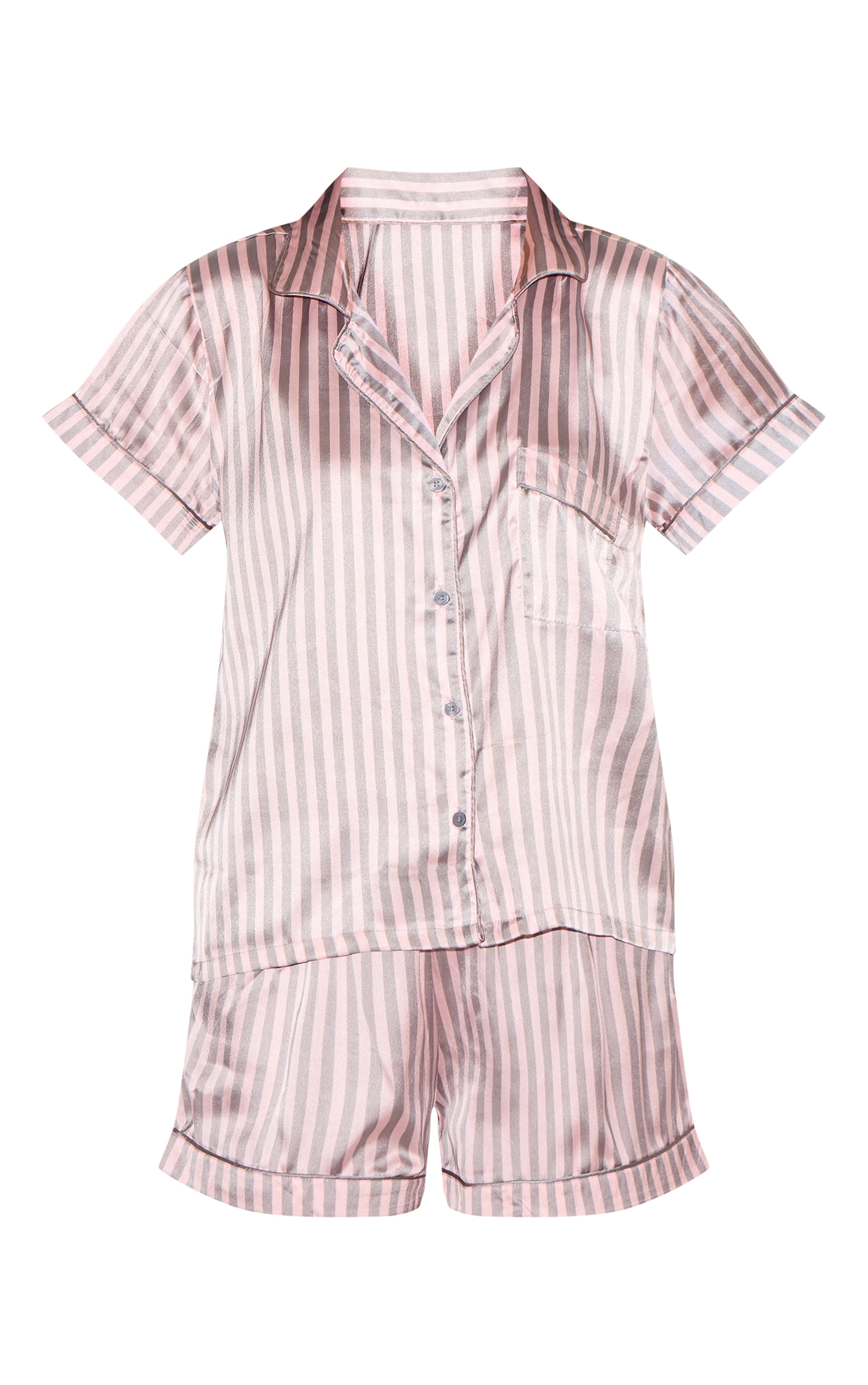 Pink And Grey Stripe Satin Short PJ Set image 5