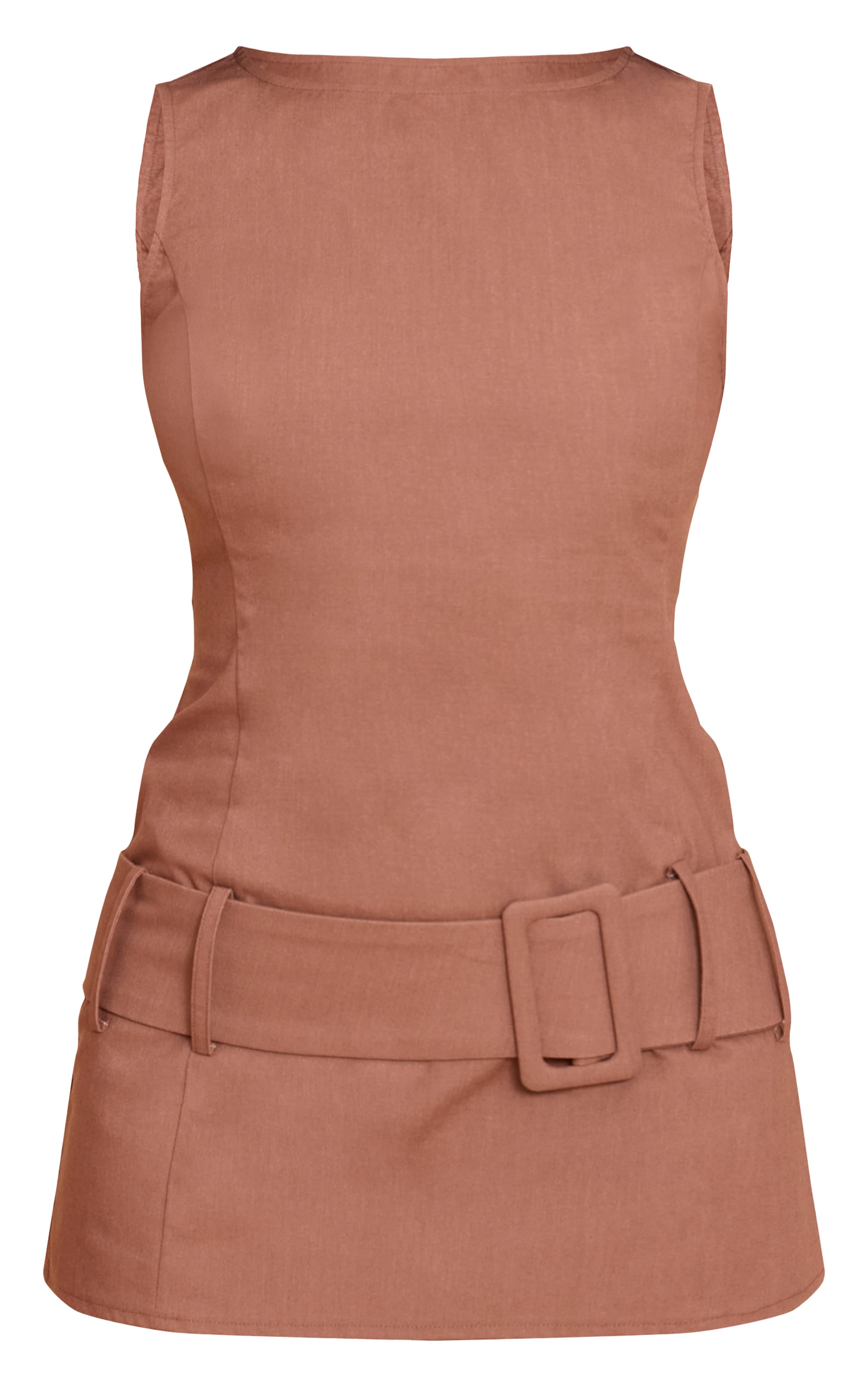 Combishort jupe-short trapèze café au lait à taille tombante et ceinture image 5