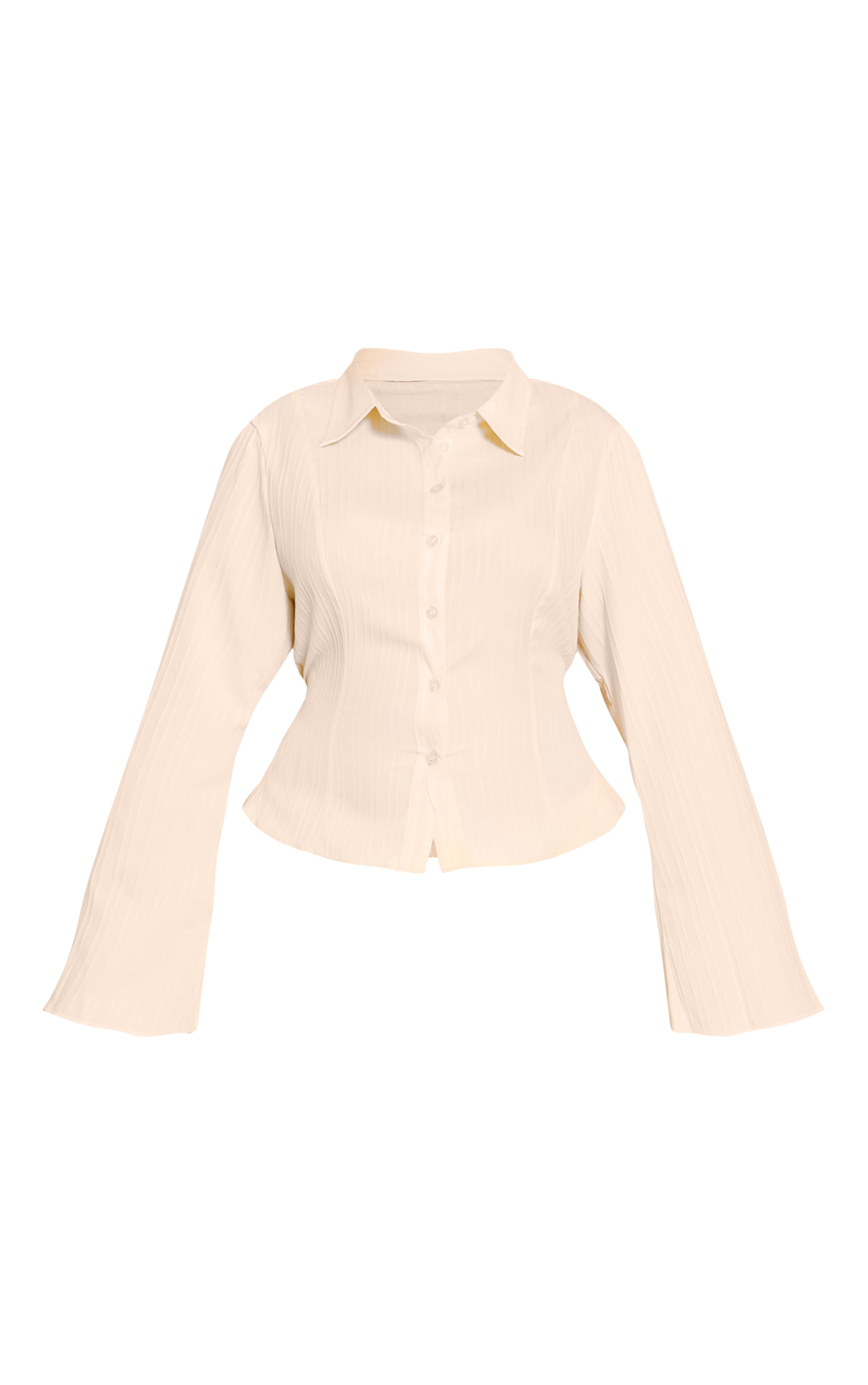 Plus Cream Textured Satin Tie Back Shirt image 5