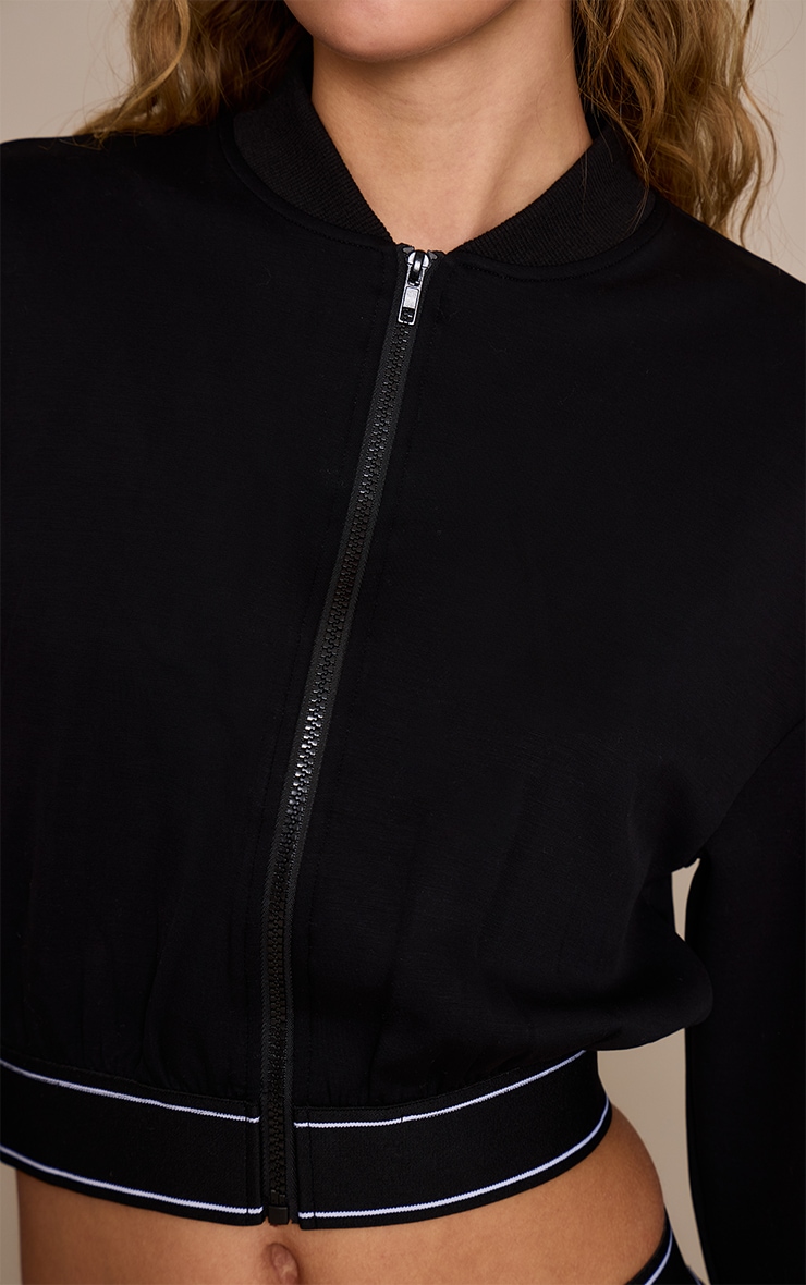 Black Soft Touch Elasticated Waist Bomber Jacket image 4