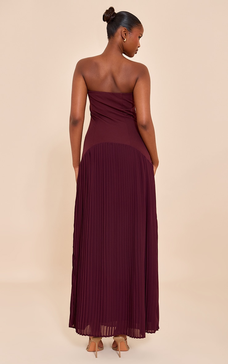 Plum Woven Bandeau Pleated Hem Detail Maxi Dress image 2