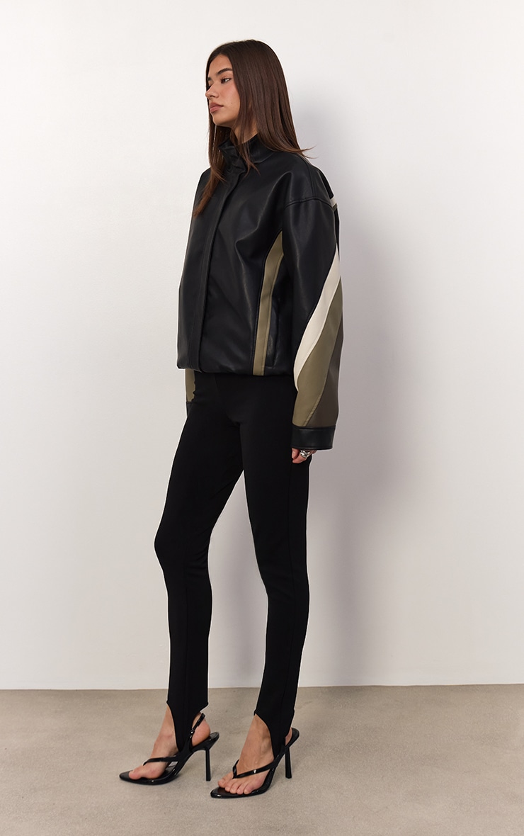 Black Sculpted Rib Stirrup Detail Leggings  image 3