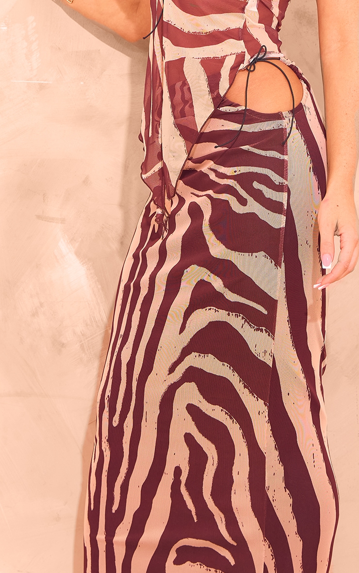 Zebra Print Mesh Lined Maxi Skirt image 4