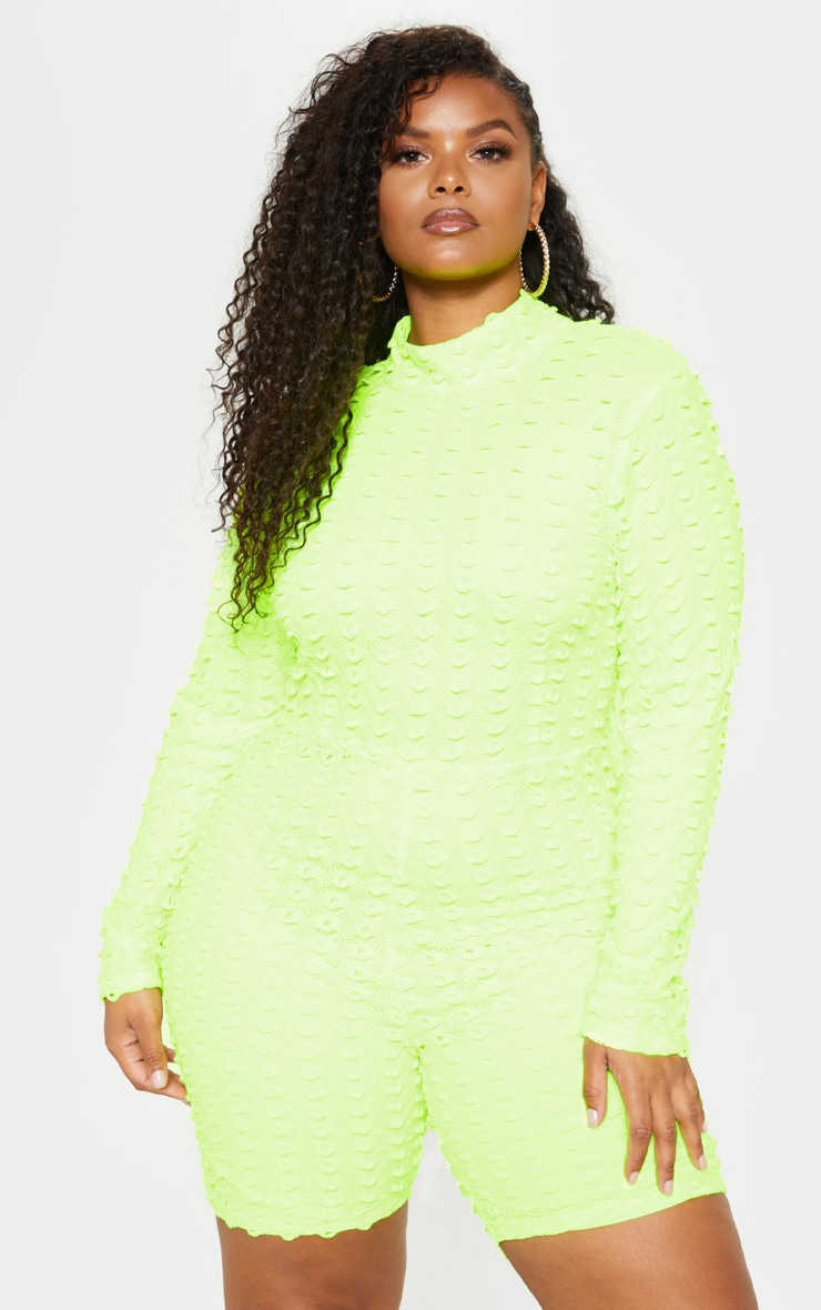 Plus Neon Yellow Crochet Unitard