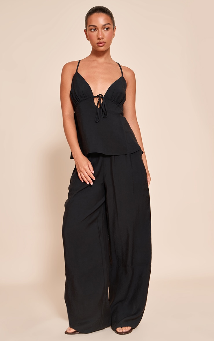 Black Woven Tie Front Floaty Cami Top image 3